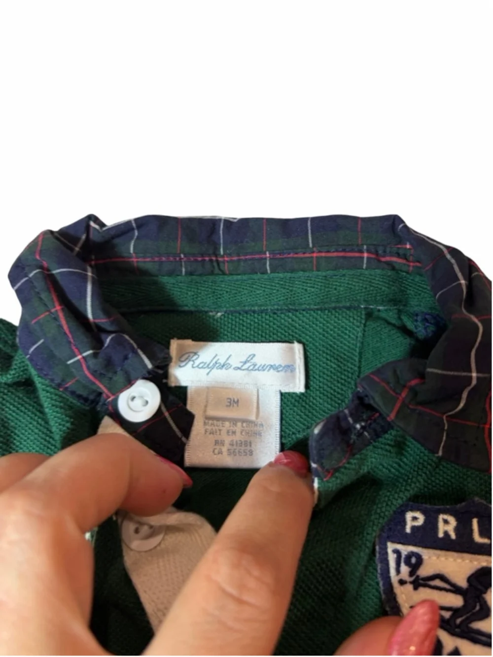 Ralph Lauren Baby Boys Rugby Coverall 3M Green Navy Plaid Collar